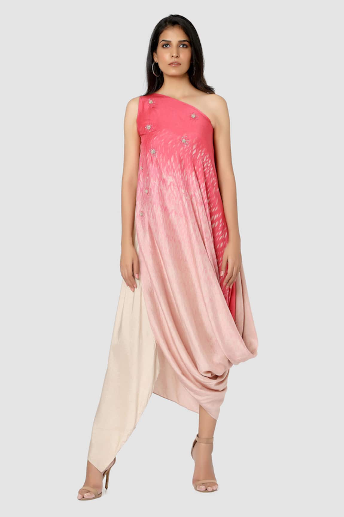 Babita Malkani Organic Cotton Silk One Shoulder Draped Dress 