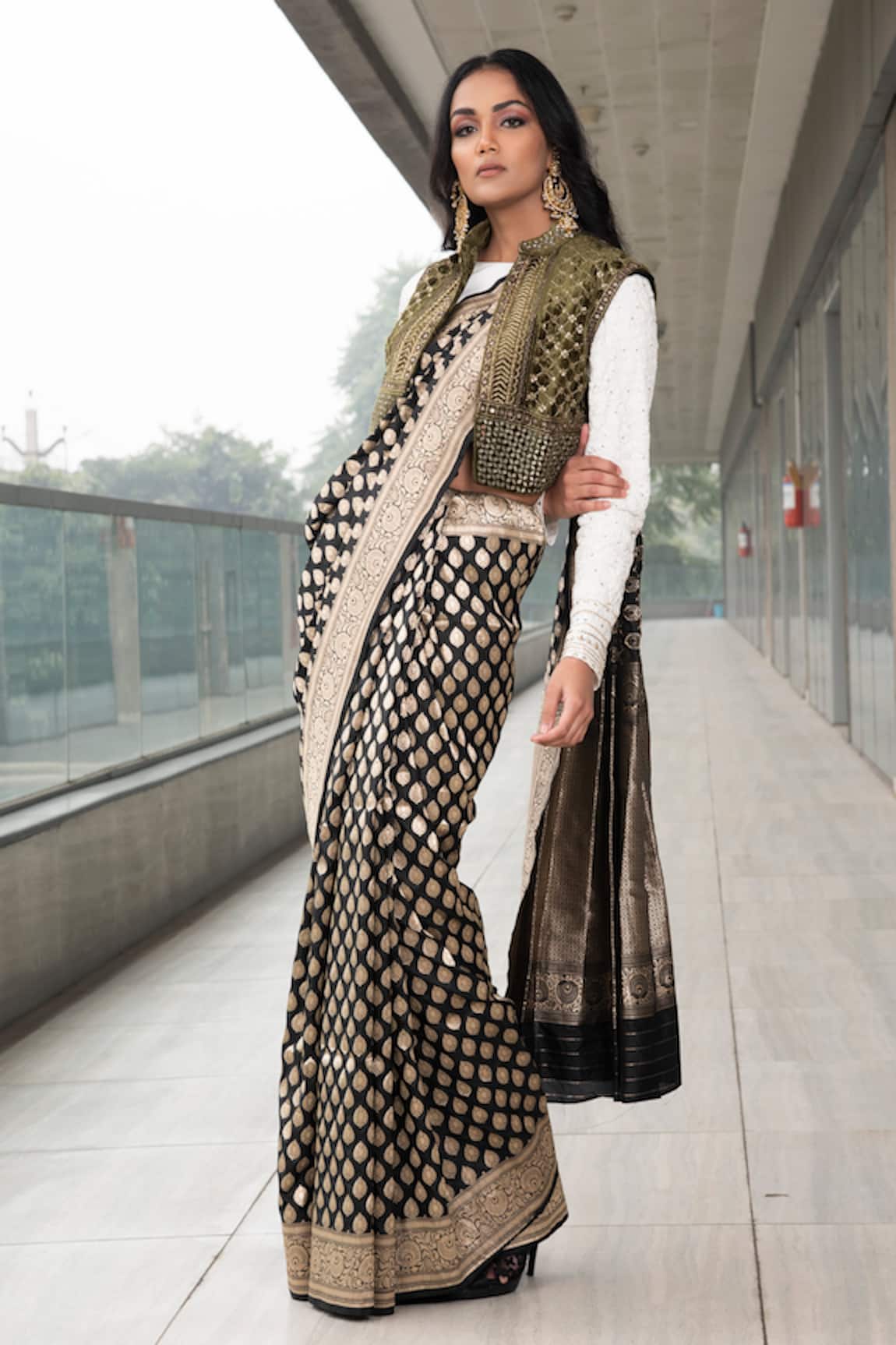 Neha & Tarun Pure Katan Silk Saree & Velvet Jacket Set