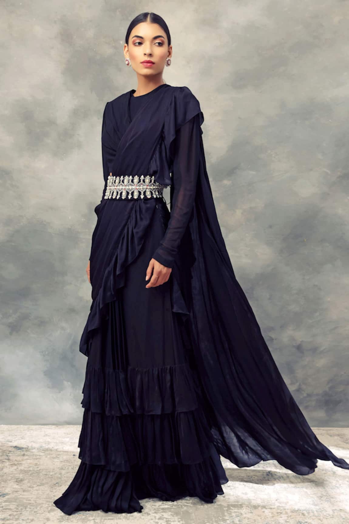 Bhumika Sharma Pre-Draped Layered Ruffle Saree 