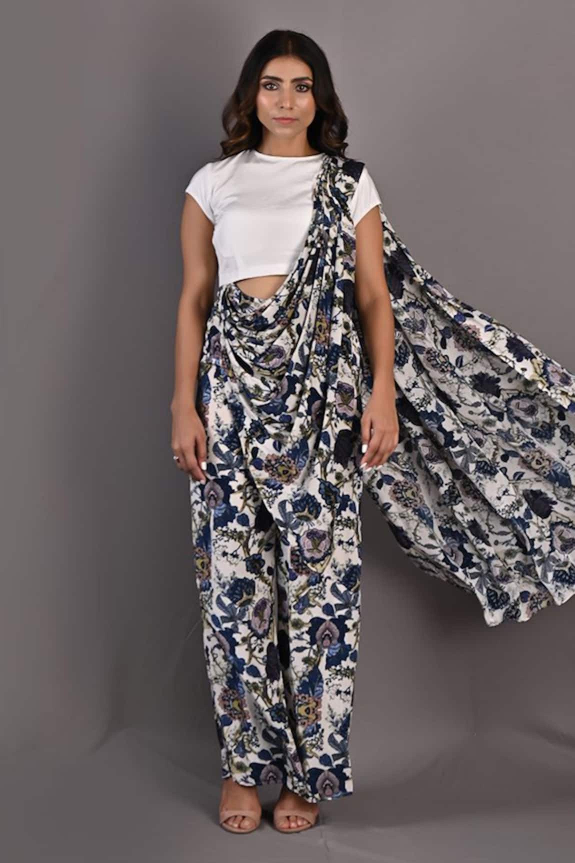 Bohame Yasmin Floral Print Saree Jumpsuit