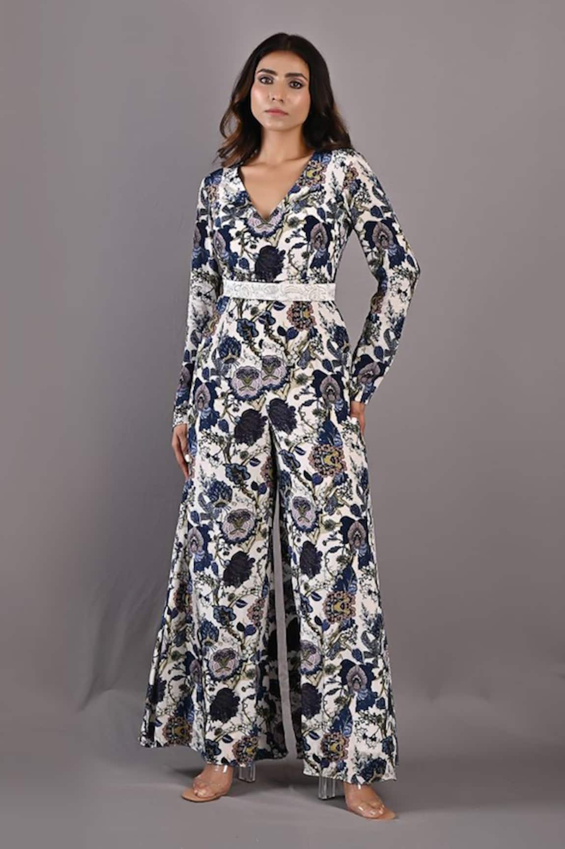 Bohame Dahlia Floral Print Jumpsuit With Belt
