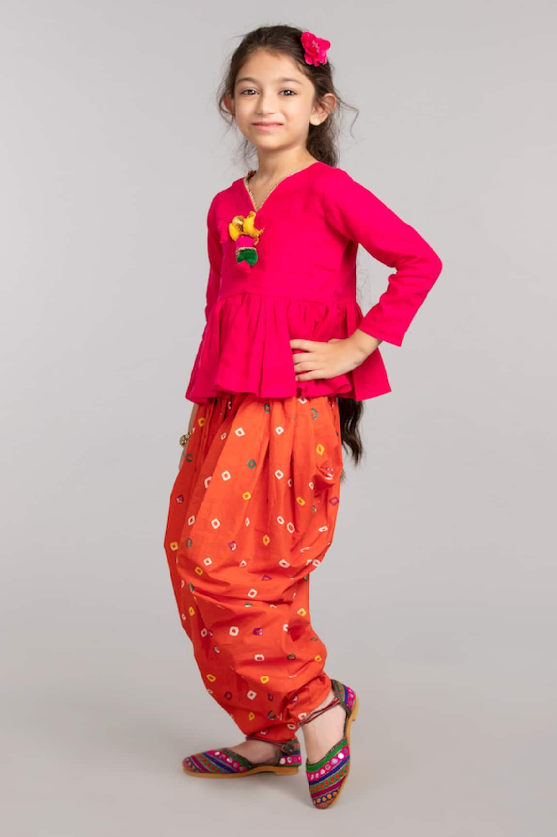 Buy Tiny Pants Orange Embroidered Peplum Kurta Palazzo Set For Girls Online   Aza Fashions
