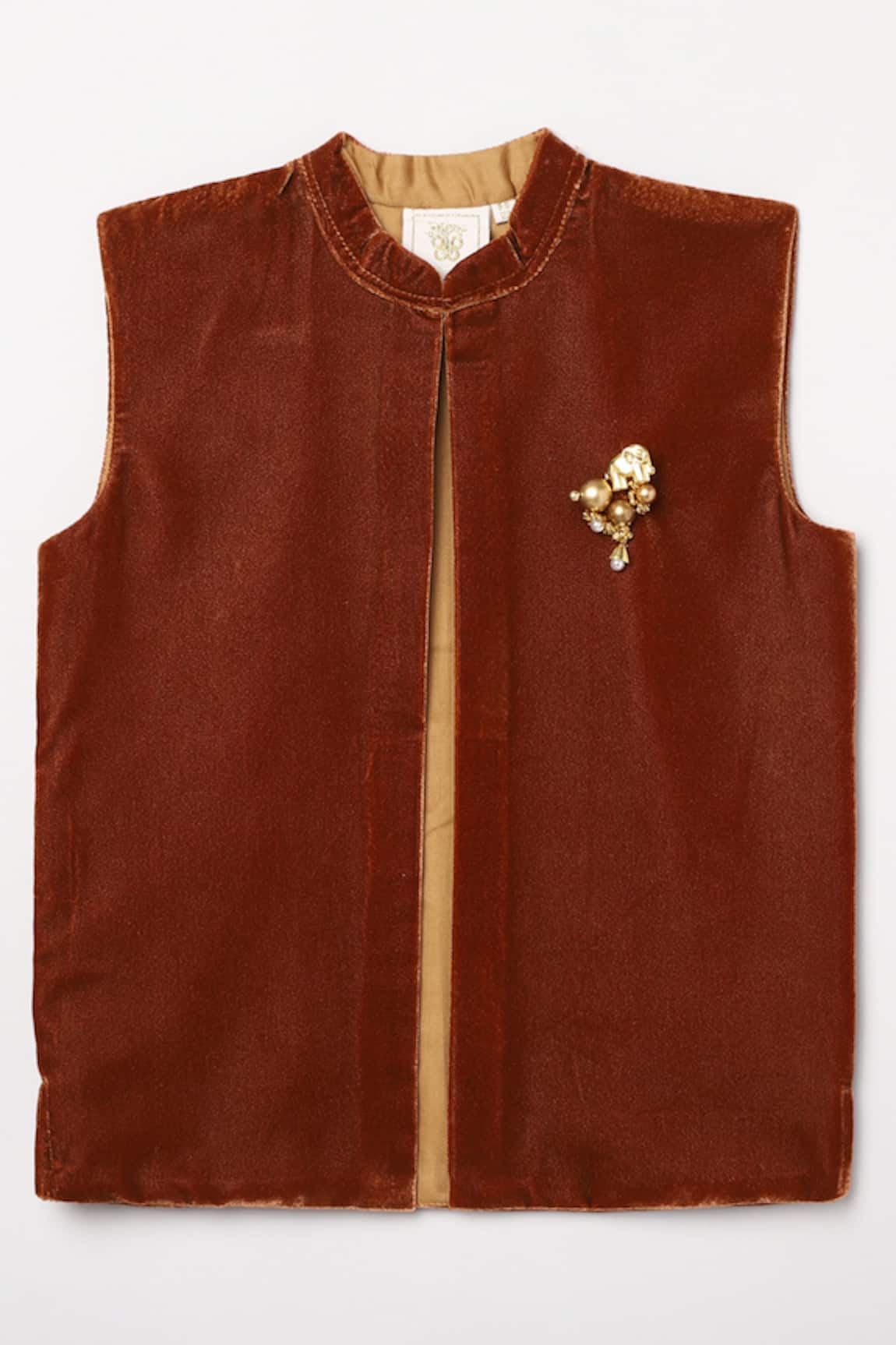 Byb Premium Brown Velvet Sleeveless Bundi 