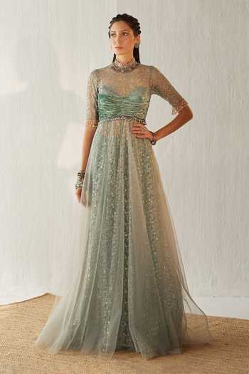 Cedar & Pine Sequin Embroidered Gown 
