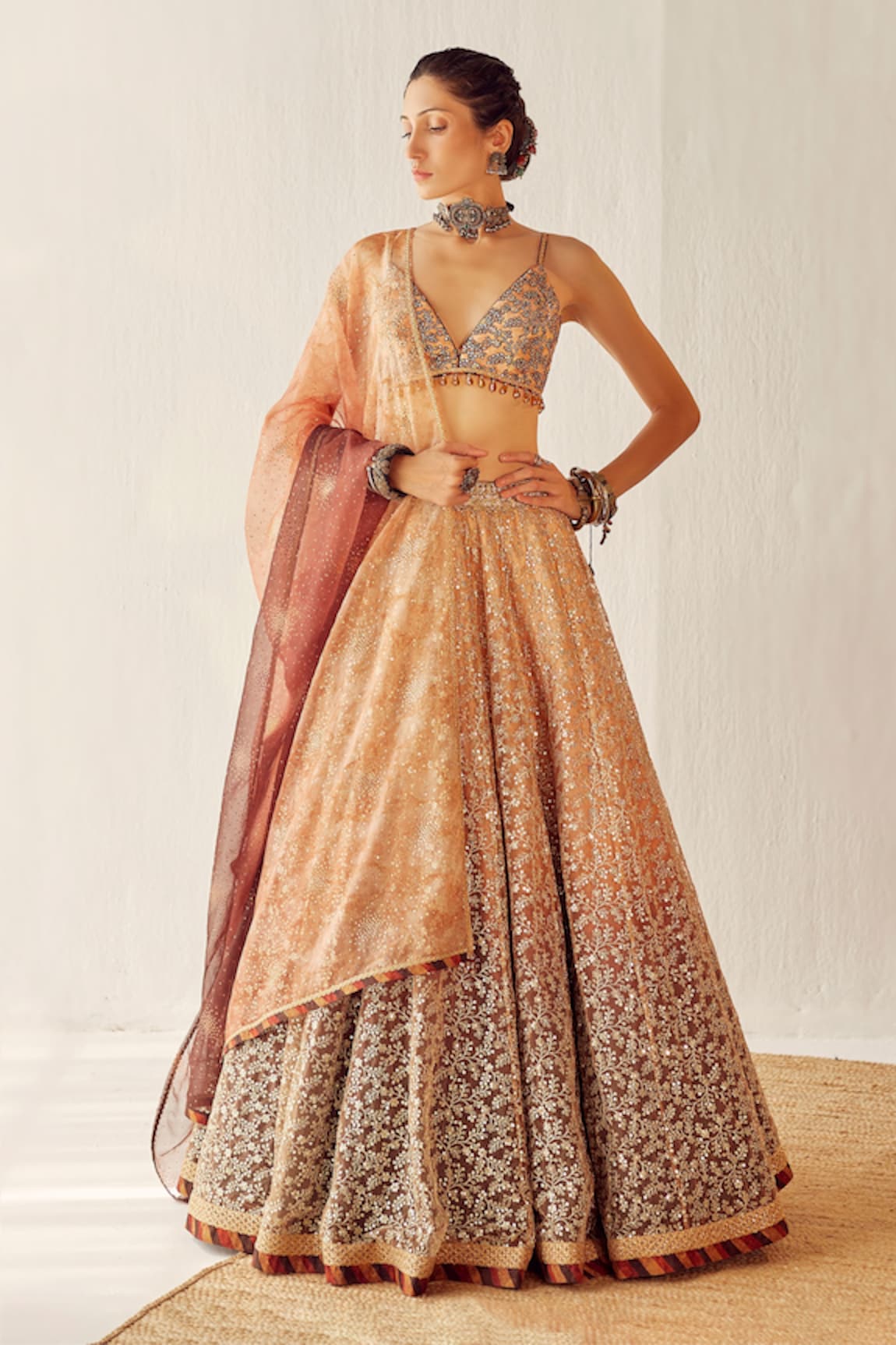 Cedar & Pine Autumn Floral Embroidered Lehenga Set