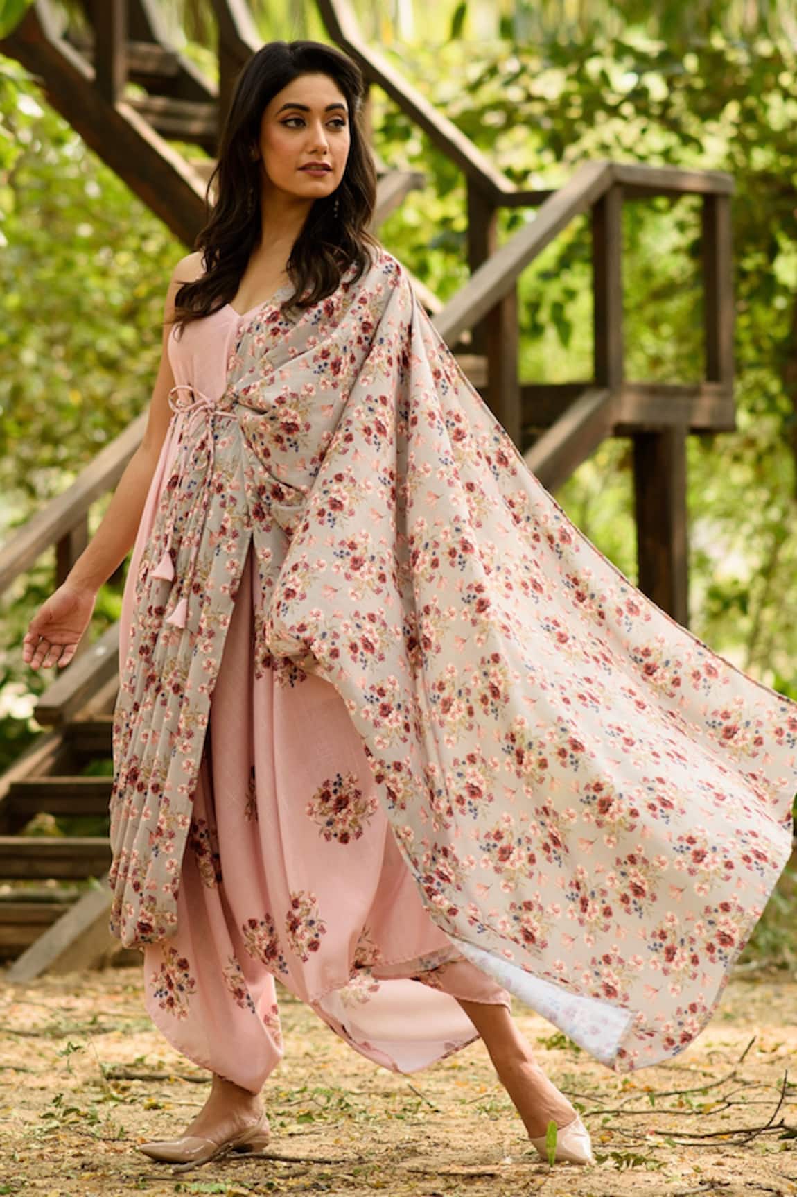 Pasha India Linen Printed Jumpsuit With Drape 