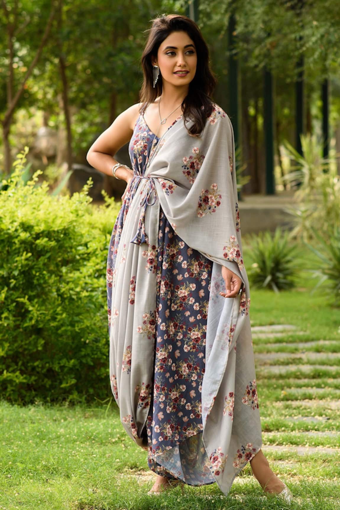 Pasha India Linen Printed Jumpsuit With Drape
