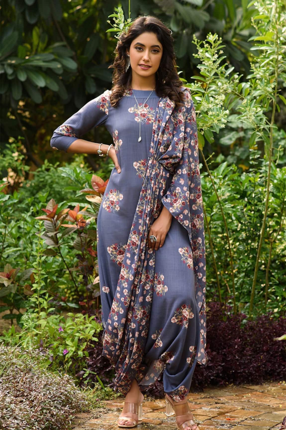 Pasha India Linen Printed Jumpsuit With Drape