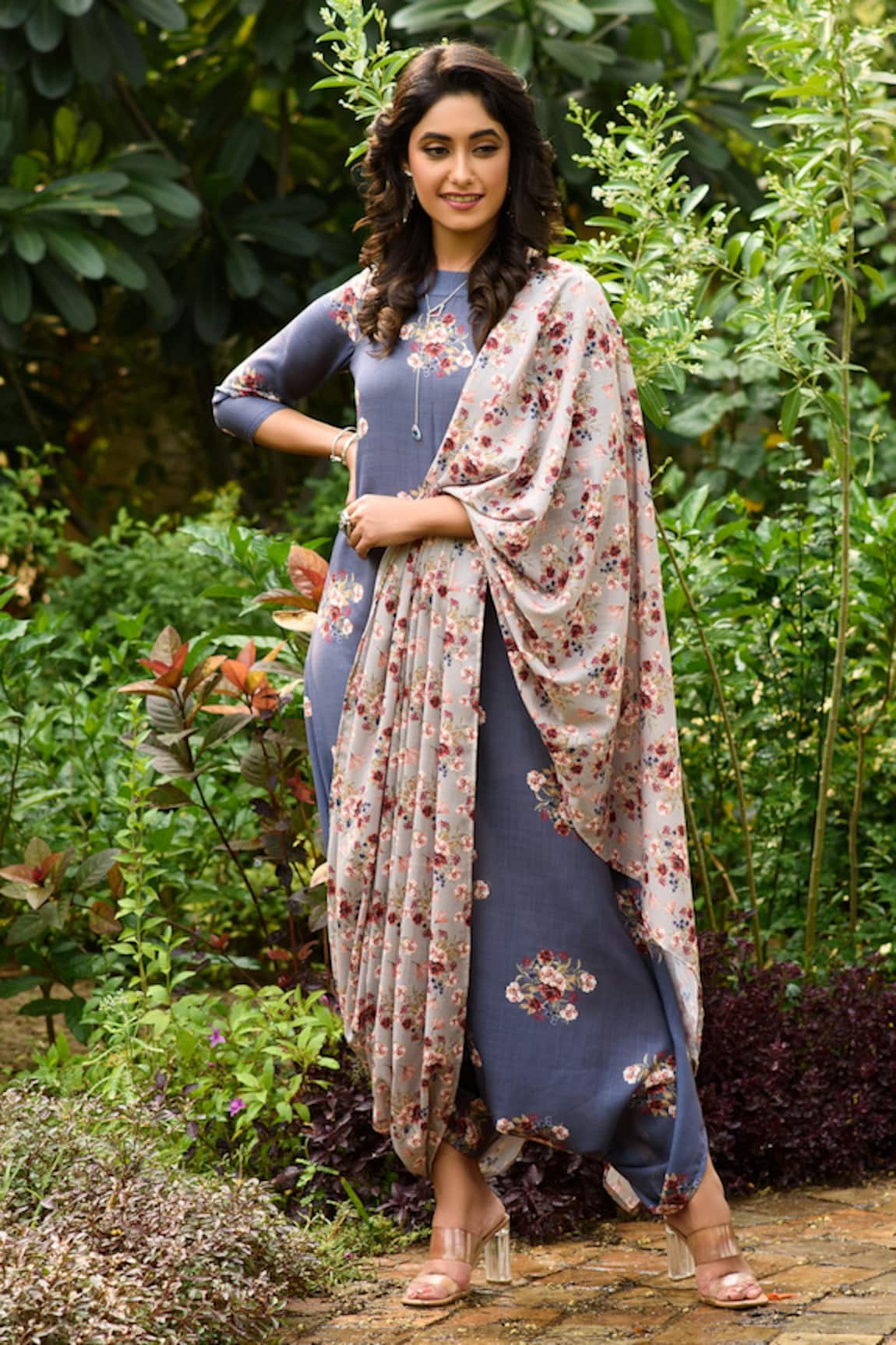 Pasha India Linen Printed Jumpsuit With Drape 
