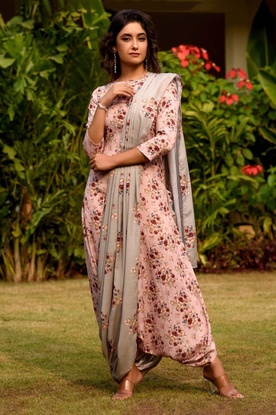 Pasha India Linen Printed Jumpsuit With Drape 