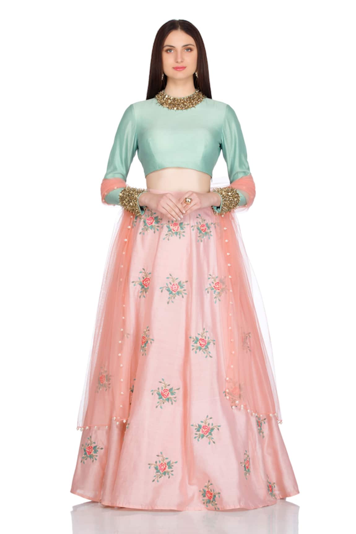 Salt And Spring Rose Embroidered Lehenga Set