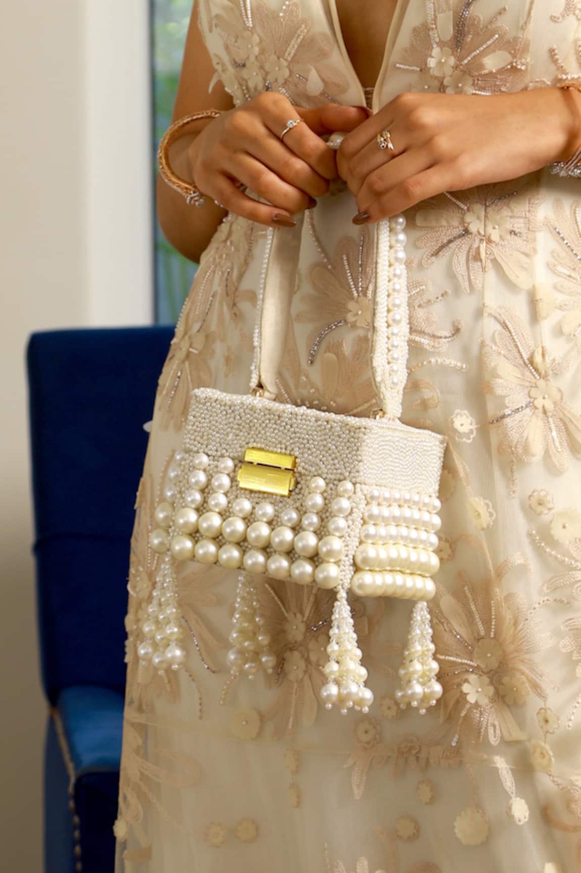 Adora by Ankita Allana Box Pearl Bag With Handle