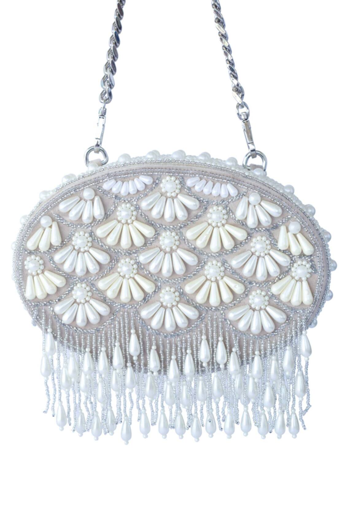 Adora By Ankita Floral Bead Tassel Clutch 