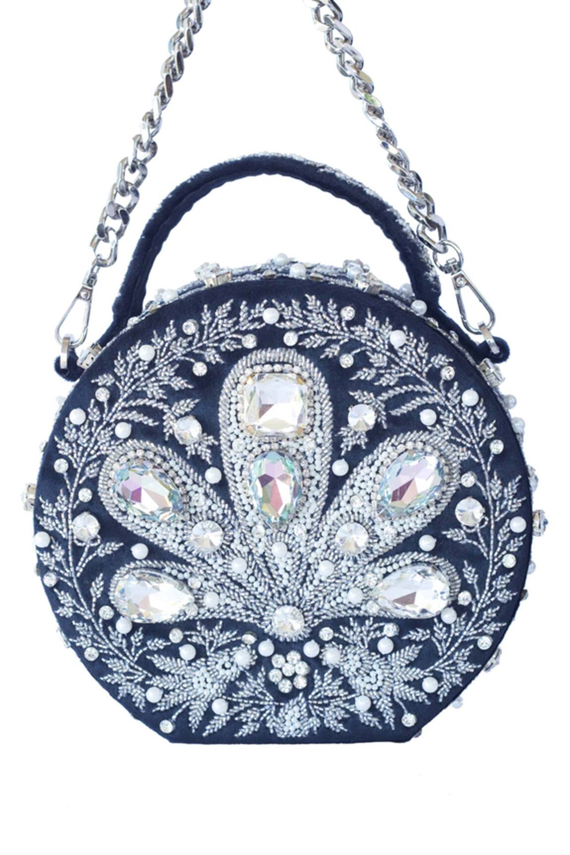 Adora By Ankita Velvet Floral Crystal Clutch 