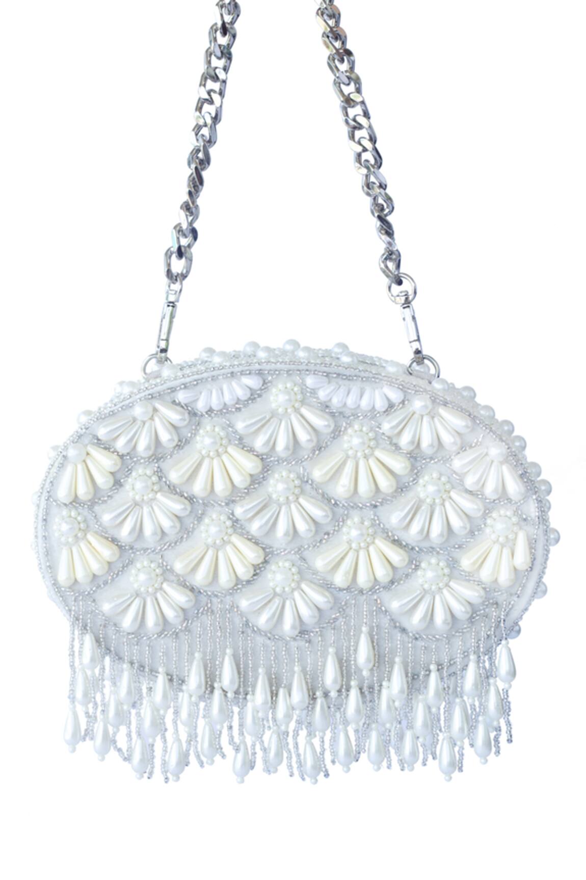 Adora By Ankita Floral Bead Tassel Clutch 