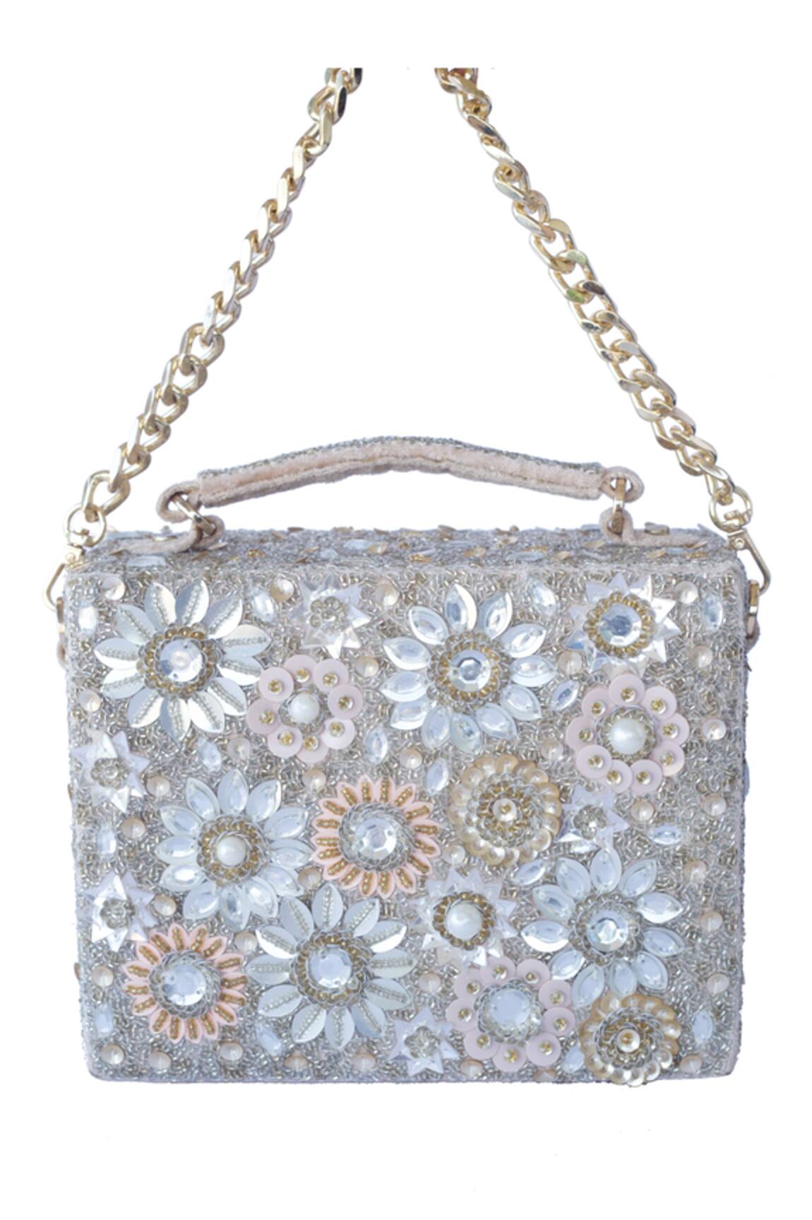 Adora By Ankita Velvet Floral Box Clutch 