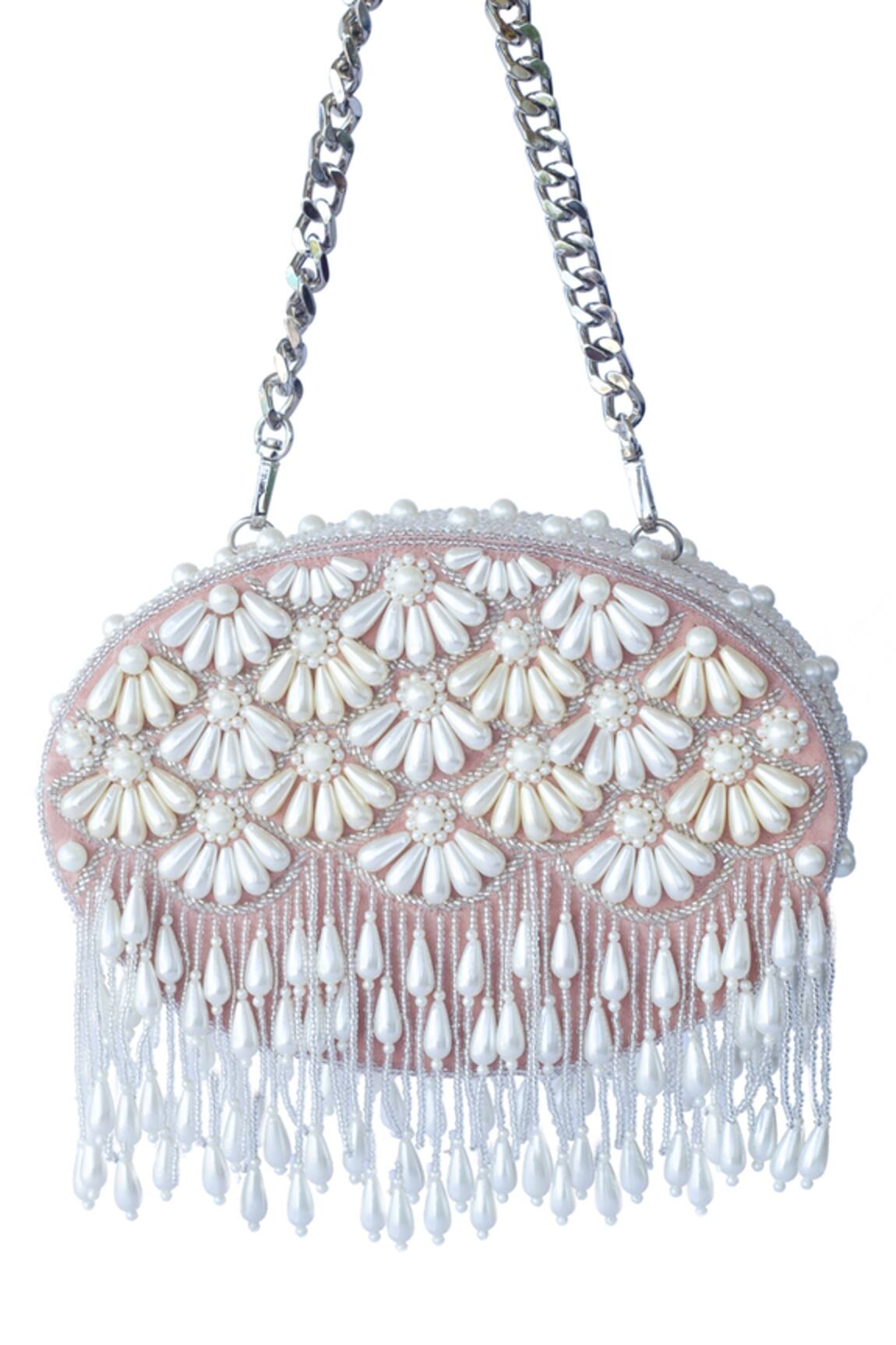 Adora By Ankita Floral Bead Tassel Clutch 