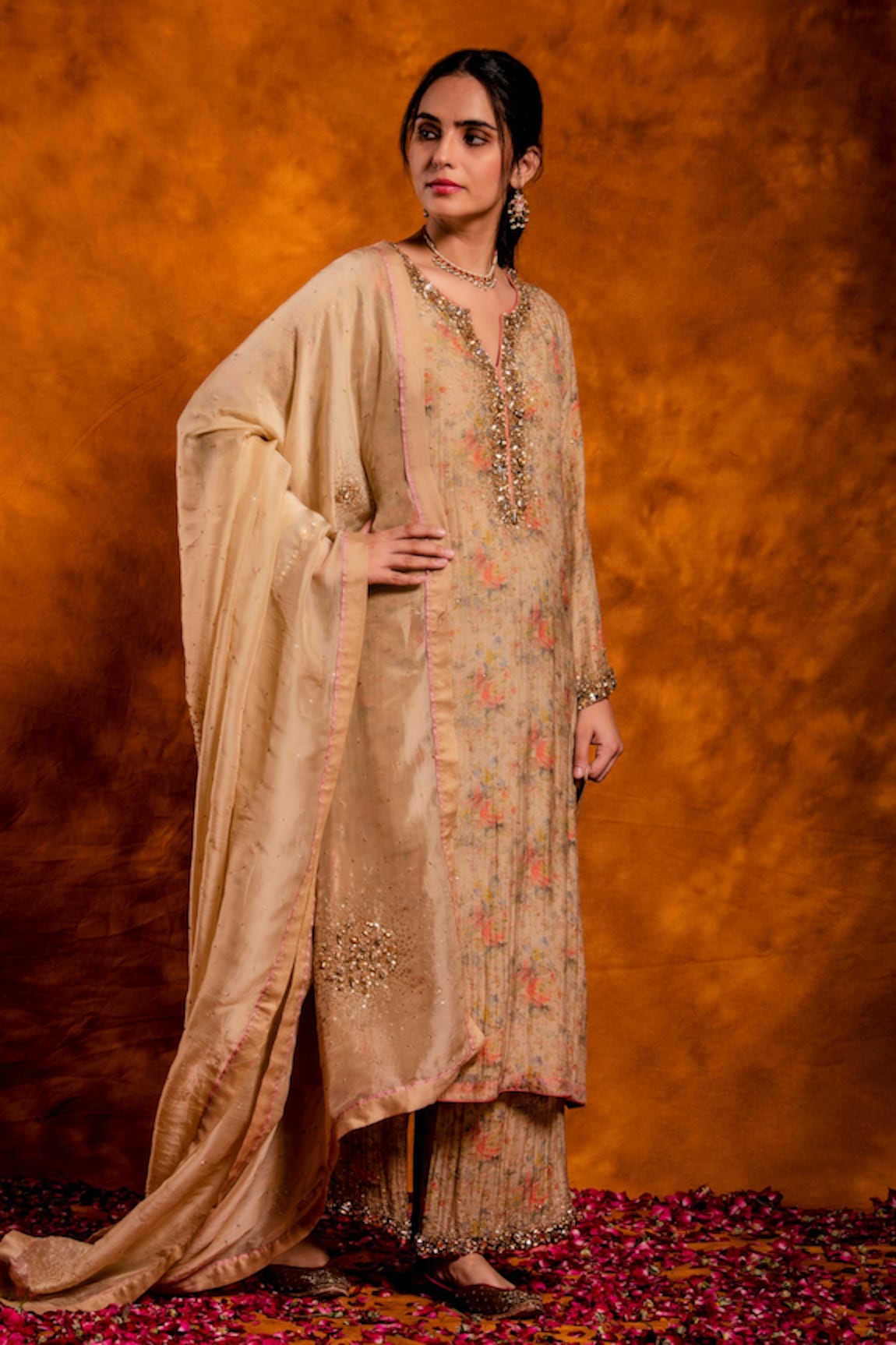 Chandbari Floral Print Kurta Palazzo Set