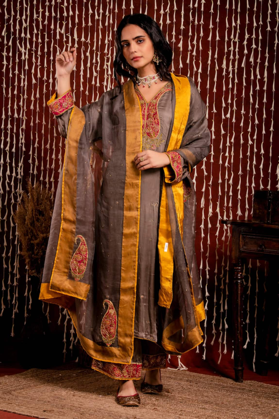 Chandbari Paisley Embroidered Kurta Set