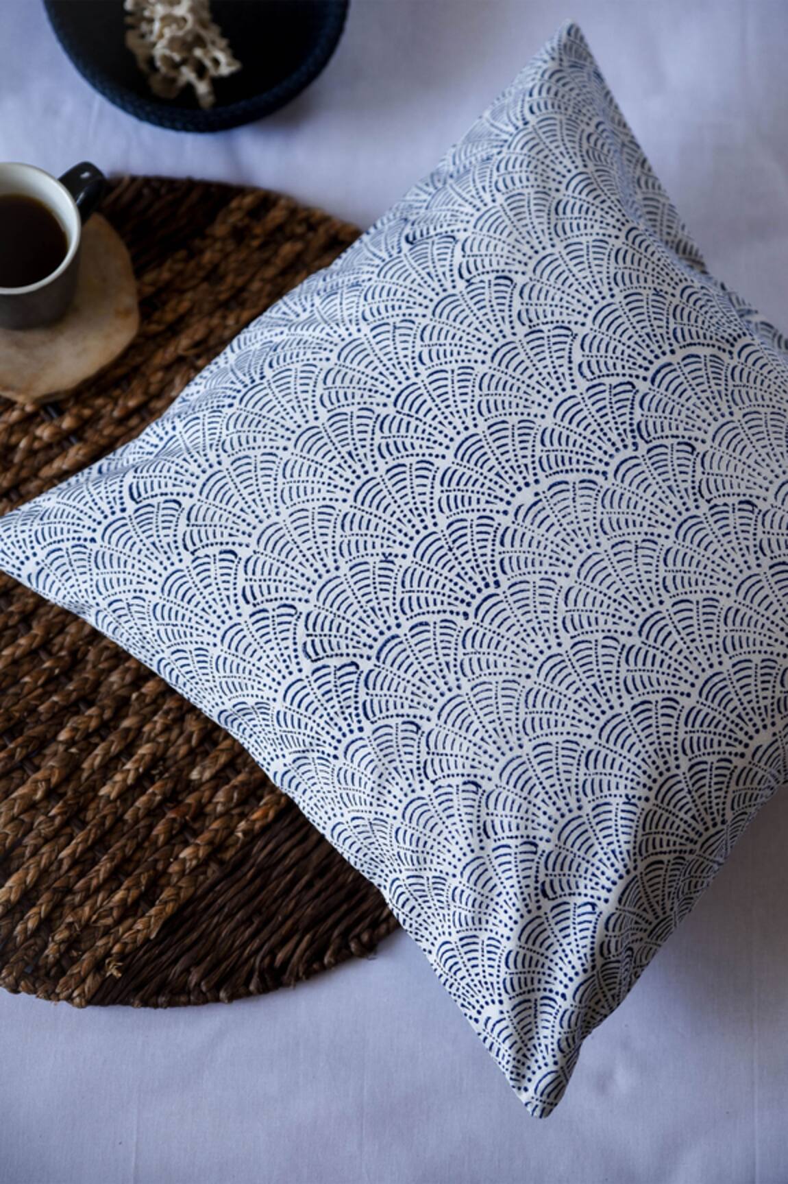 Raamae Coral Block Print Cushion Cover 