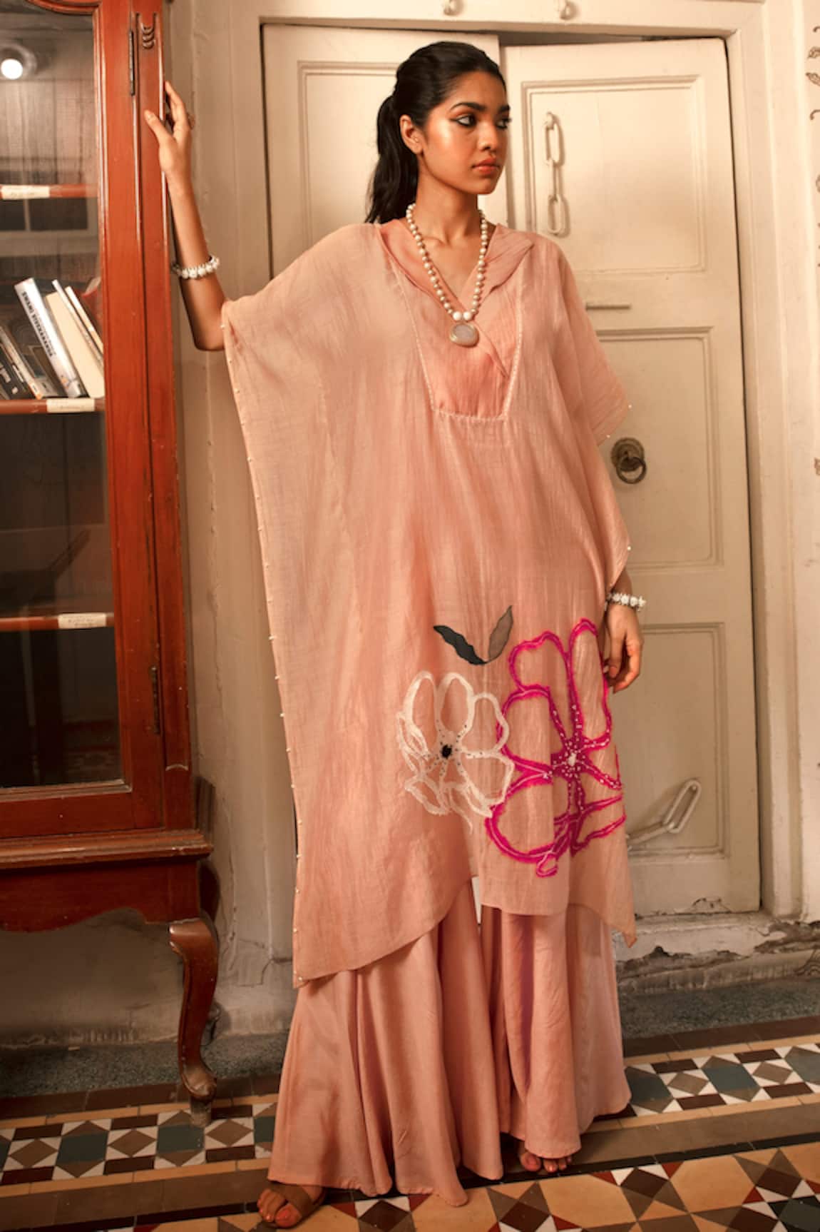 Chambray & CO. Rysa Chanderi Silk Kaftan Tunic & Sharara Set 