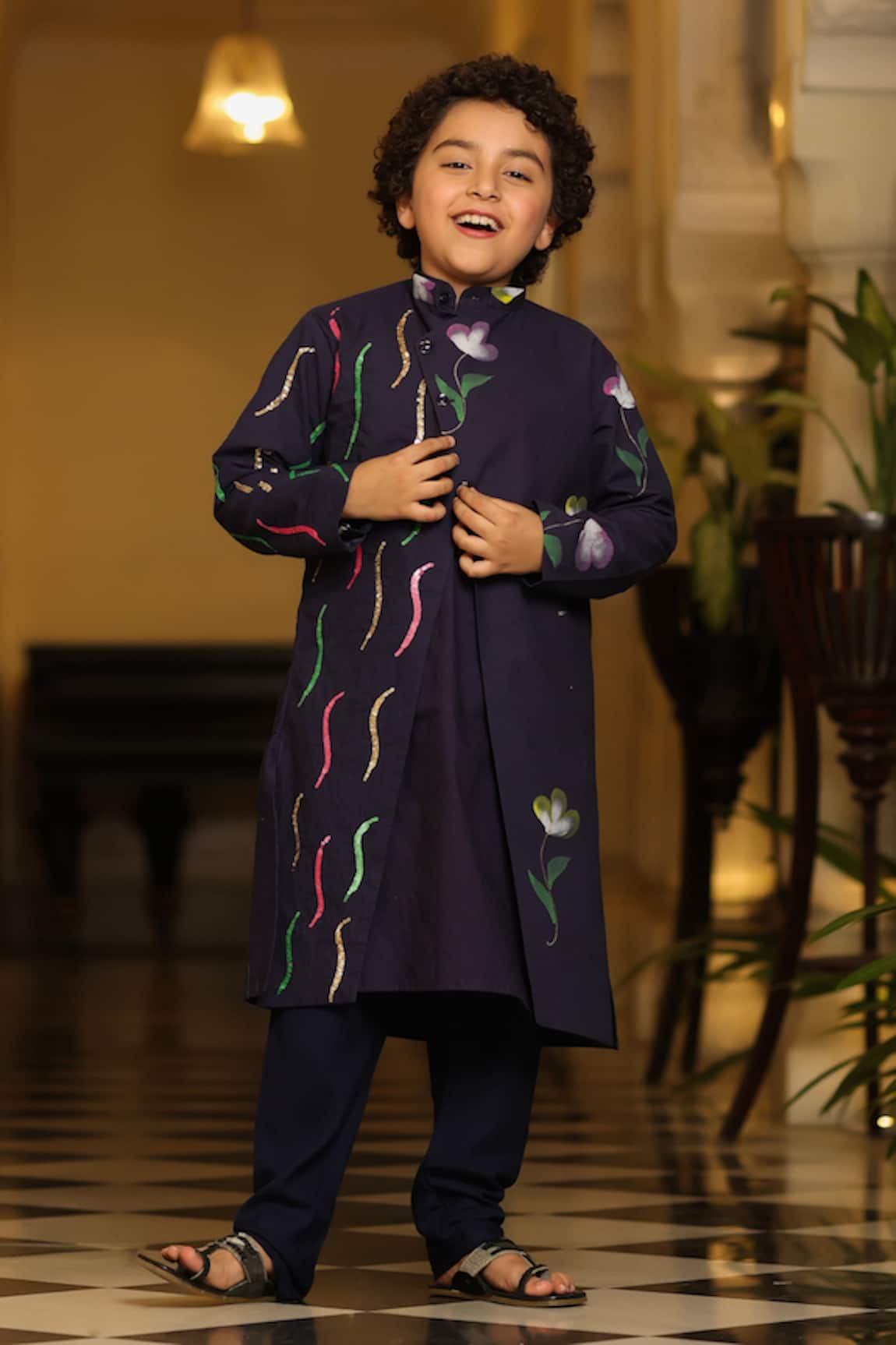Cute Couture Floral Print Jacket & Kurta Set 