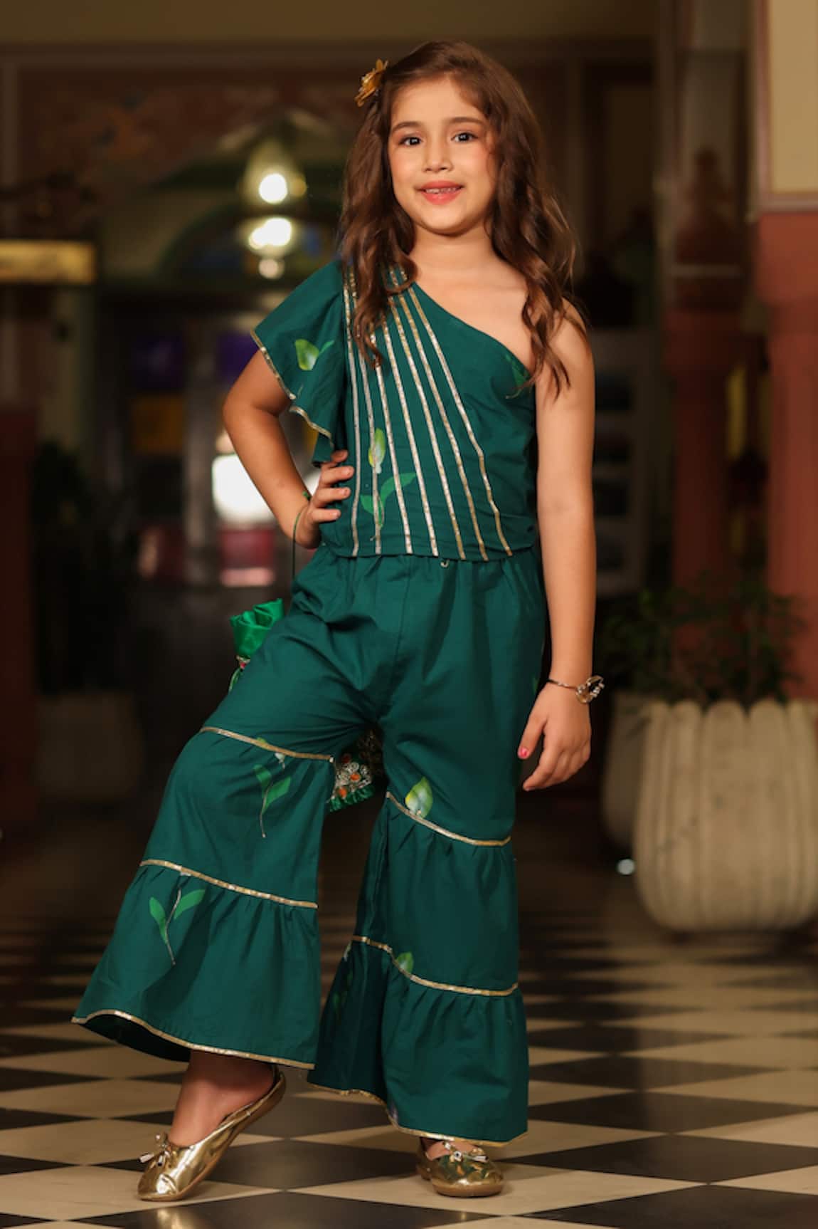 Cute Couture Gota Embroidered One Shoulder Top & Sharara Set 