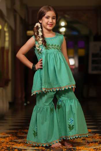 Cute Couture Floral Embellished Kurta & Sharara Set 