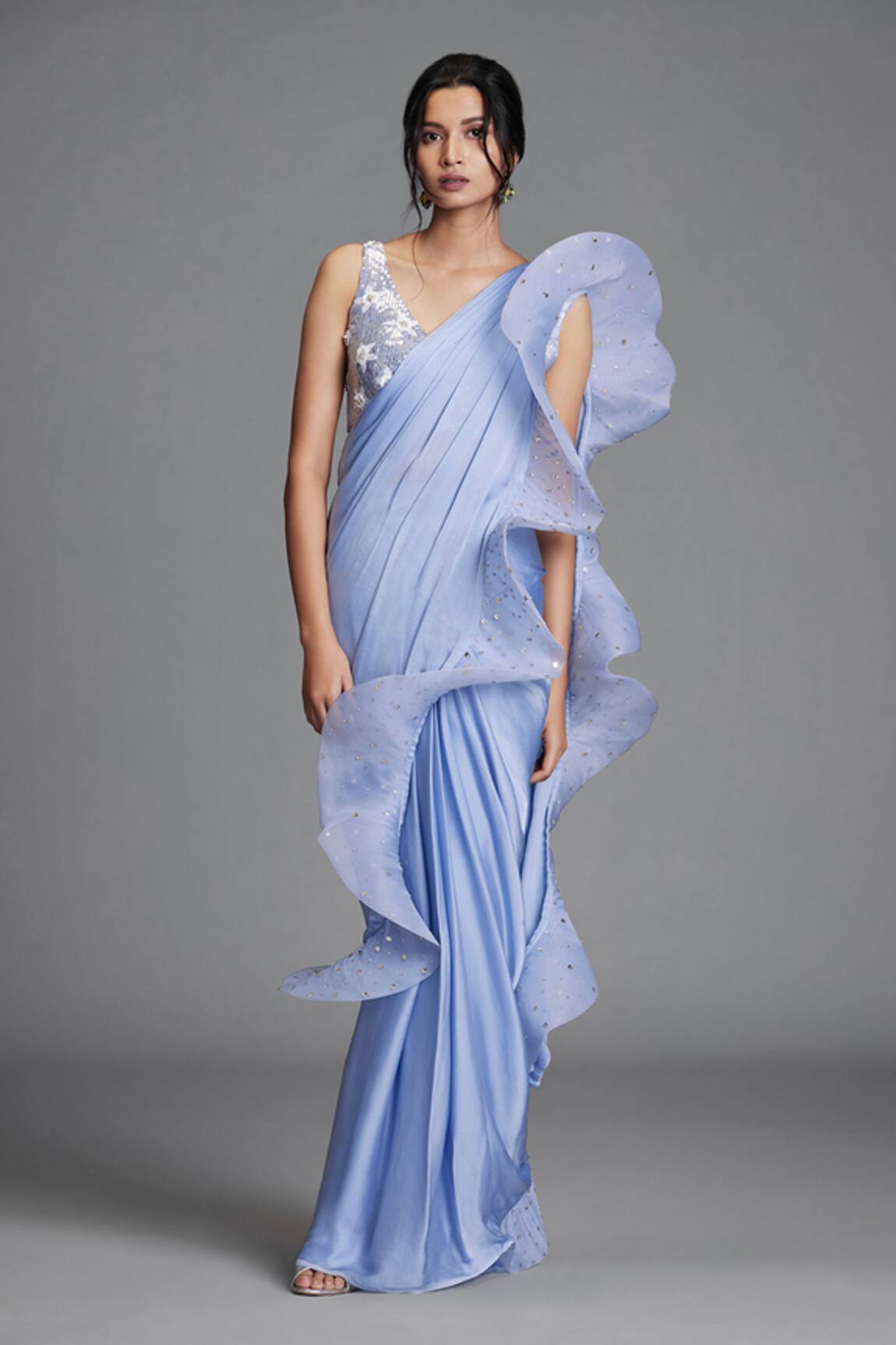 Cherie D Pre-Draped Ruffle Saree with Blouse