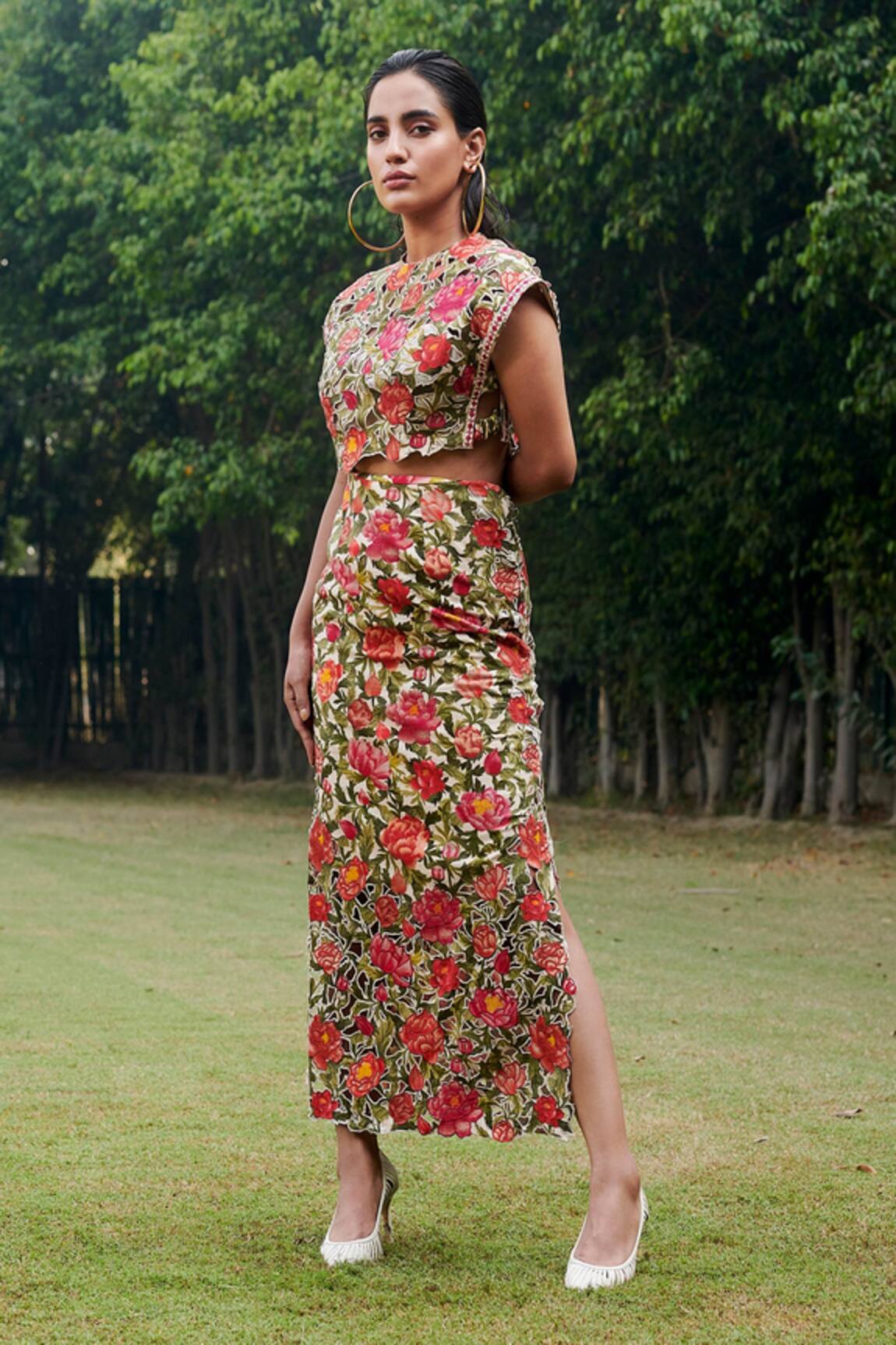Chandrima Chanderi Floral Print Skirt
