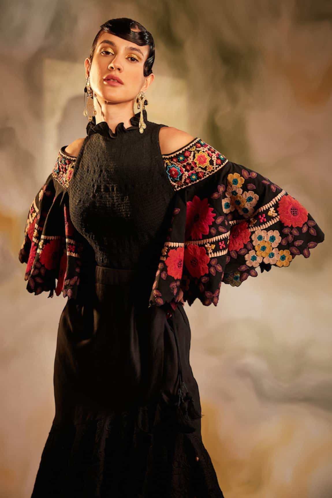 Chandrima Embroidered Cold Shoulder Top