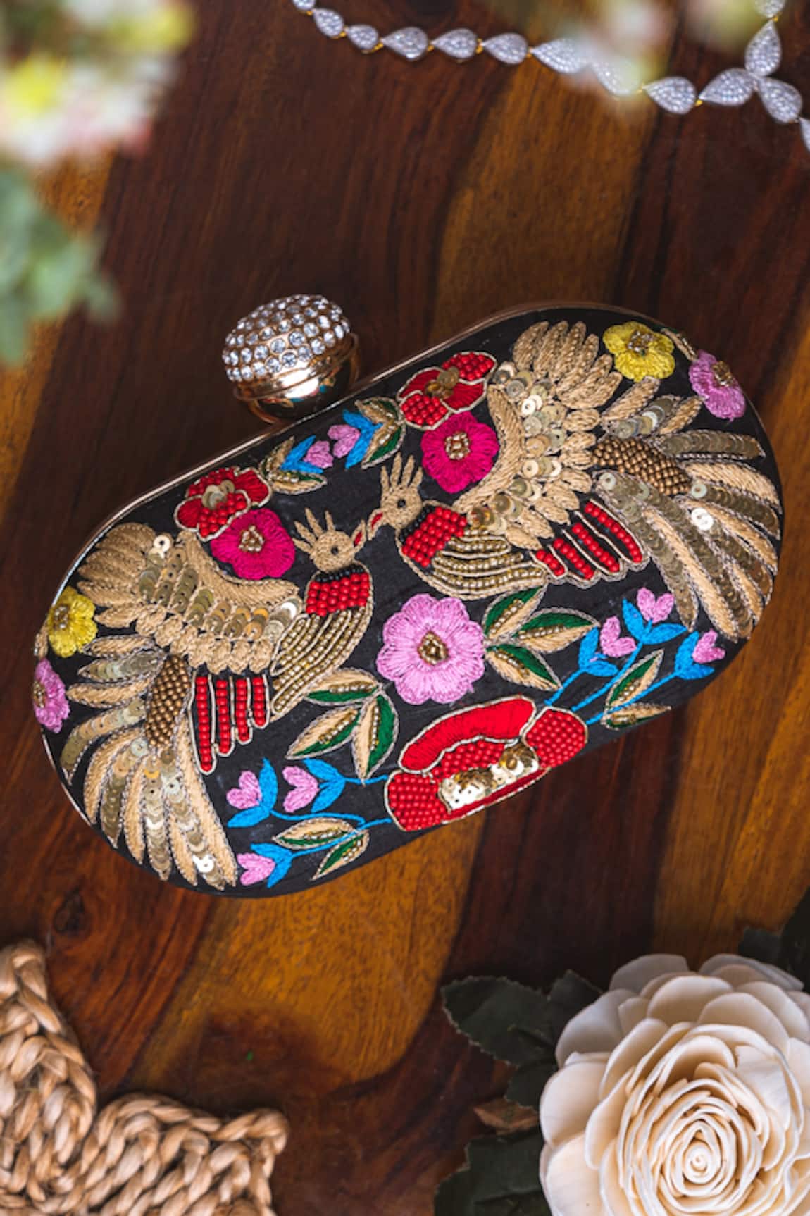 NR BY NIDHI RATHI Phoenix Embroidered Oval Clutch 