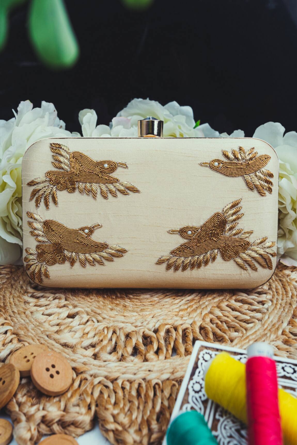 NR By Nidhi Rathi Raw Silk Eagle Embroidered Clutch 