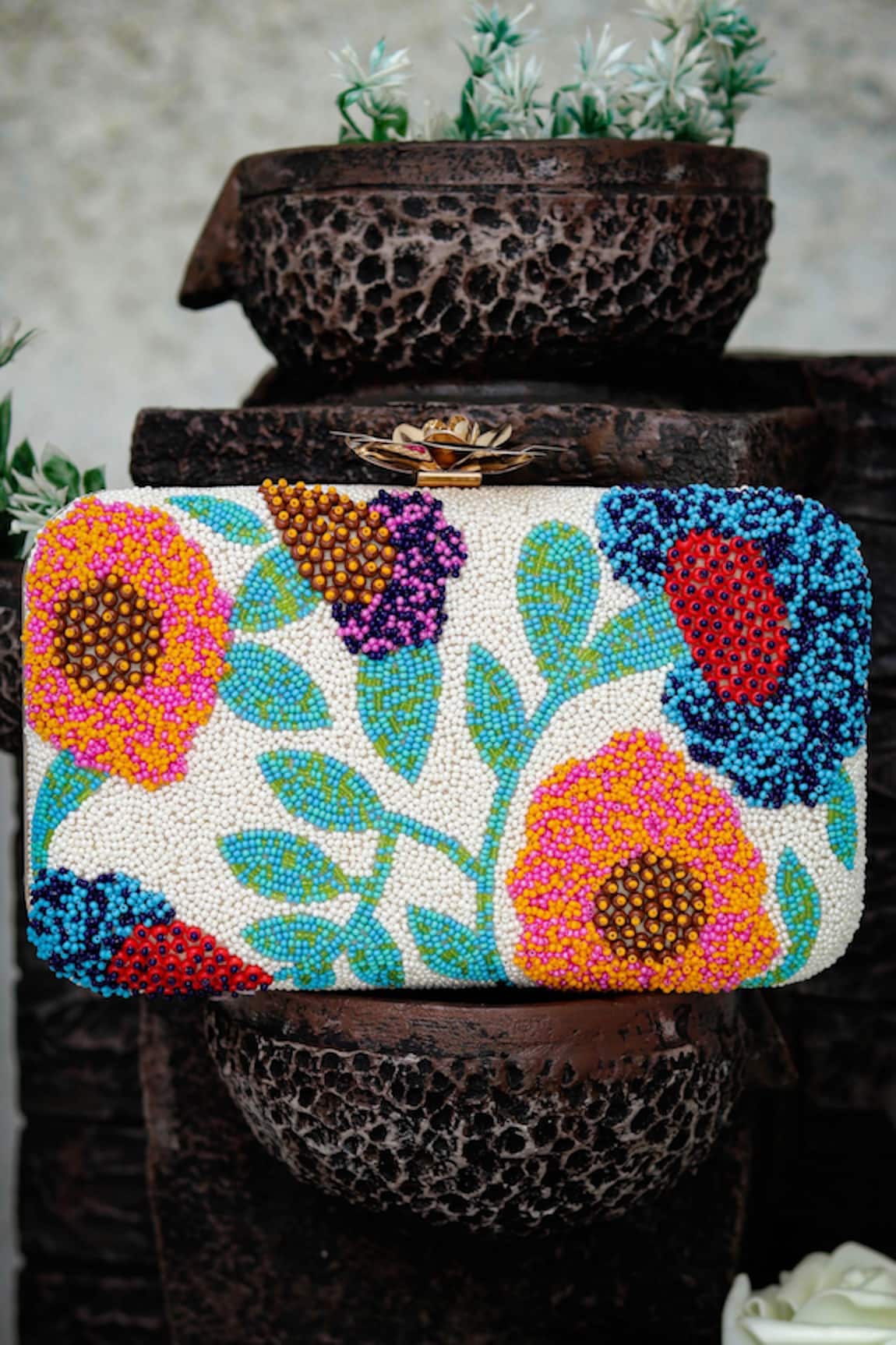 NR BY NIDHI RATHI Silk Hand Embroidered Clutch Bag