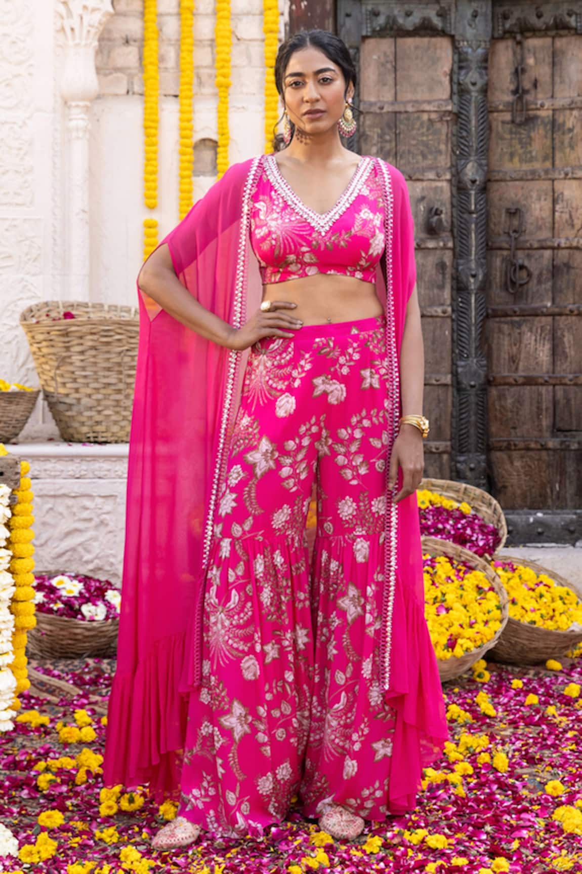 Chhavvi Aggarwal Sheer Cape & Printed Kurta Sharara Set 