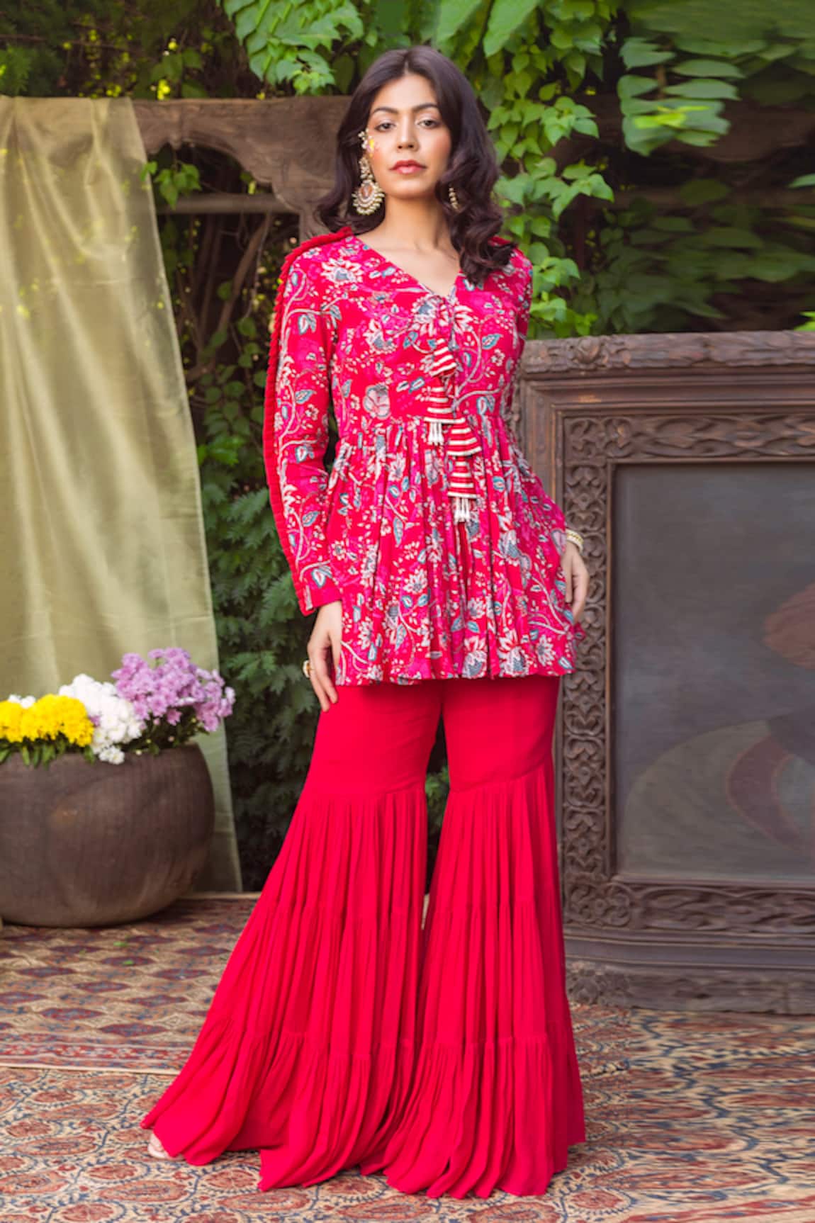 Chhavvi Aggarwal Printed Peplum Top & Sharara Set