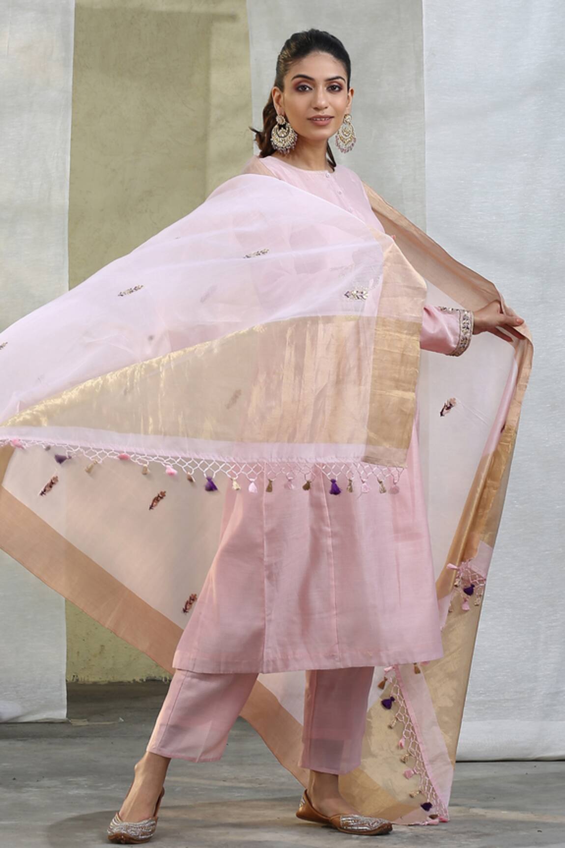 Weaver Story Chanderi Silk Zardozi Work Dupatta 