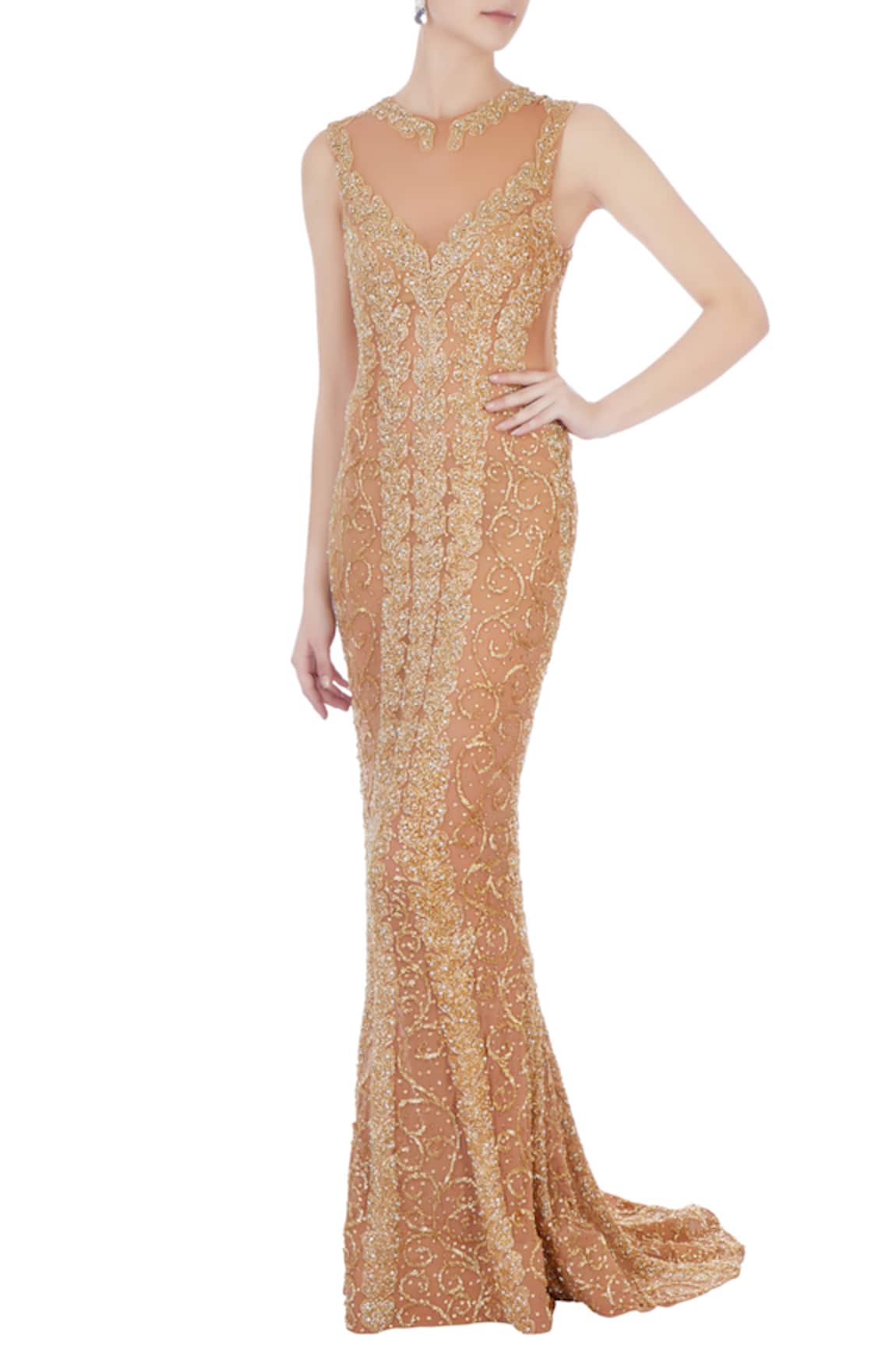 Chisel by Meghna Ramrakhiya Embroidered Trail Gown 