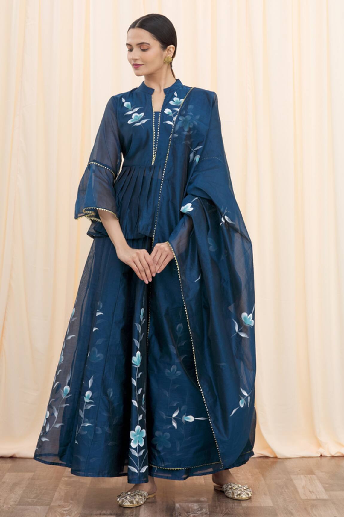Samyukta Singhania Chanderi Hand Painted Lehenga Set