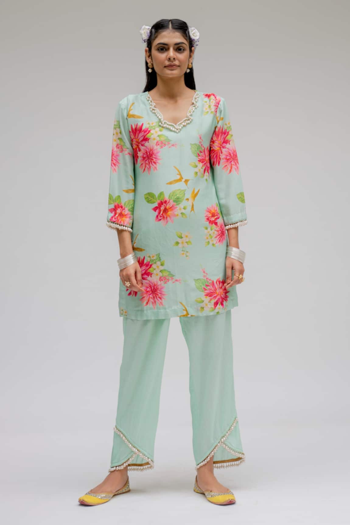 Chrkha Chanderi Silk Tunic & Pant Set 