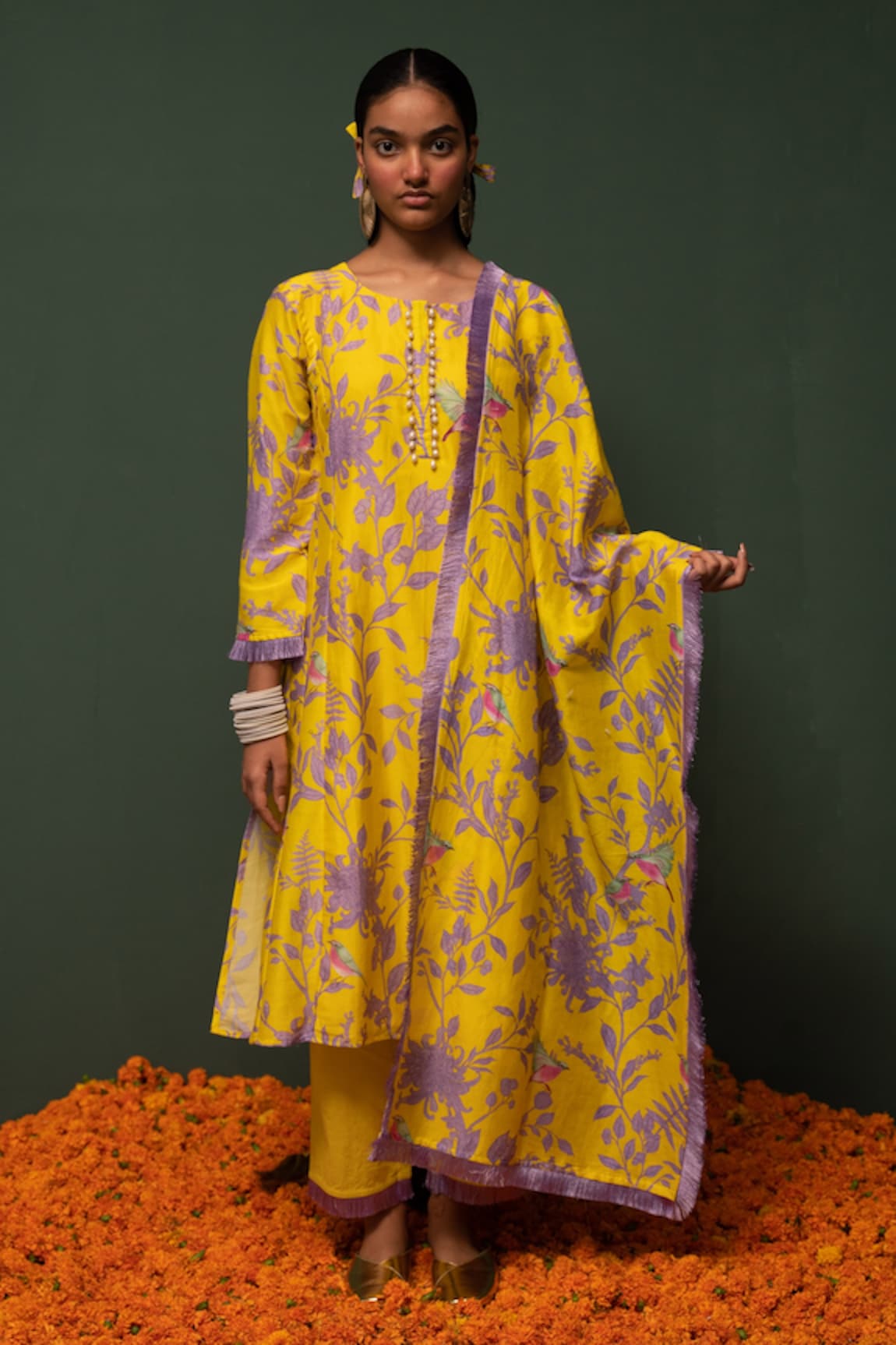 Chrkha Floral Print Kurta Set