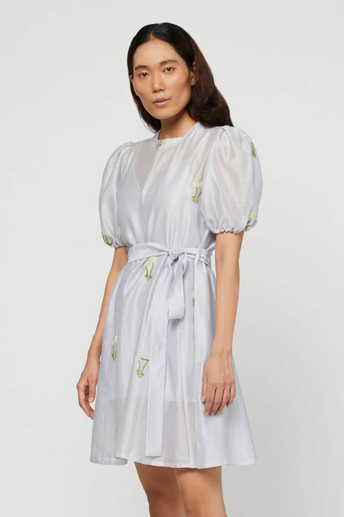 Meadow Embroidered Silk Chanderi Short Dress