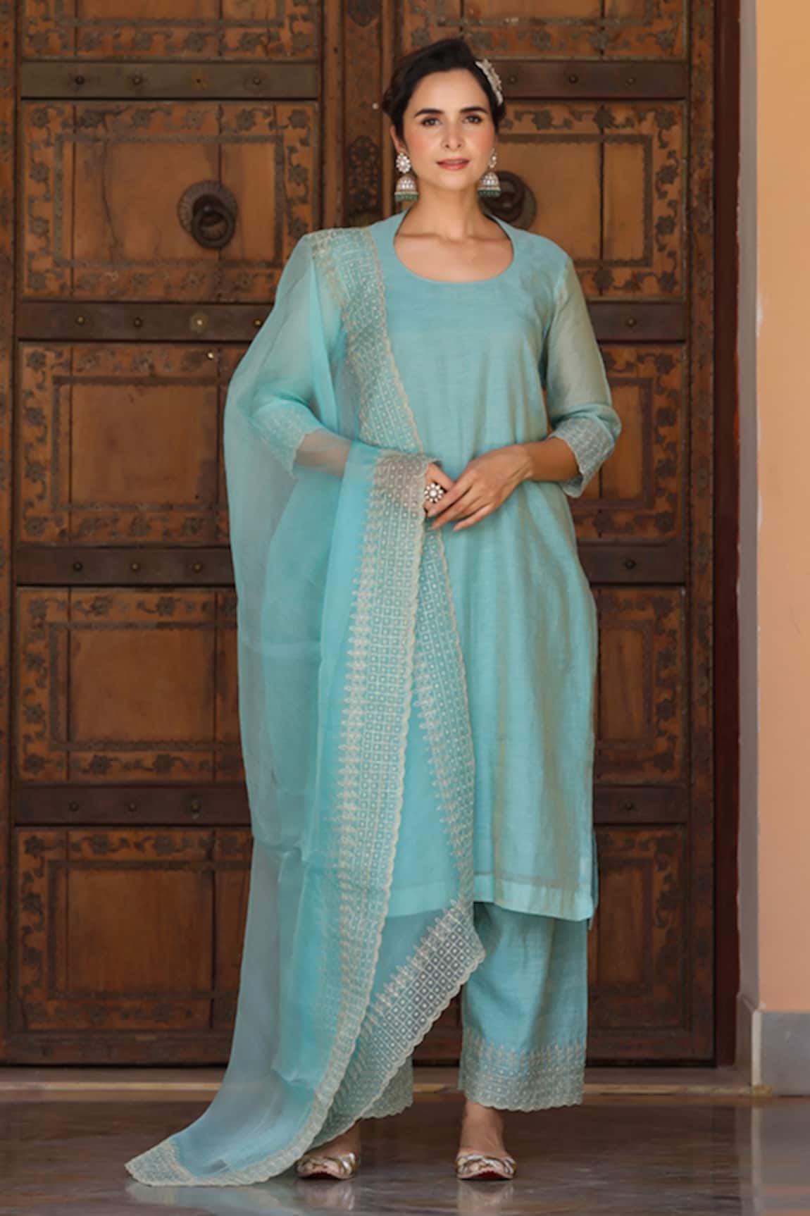Charu Makkar Silk Tissue Kurta Palazzo Set