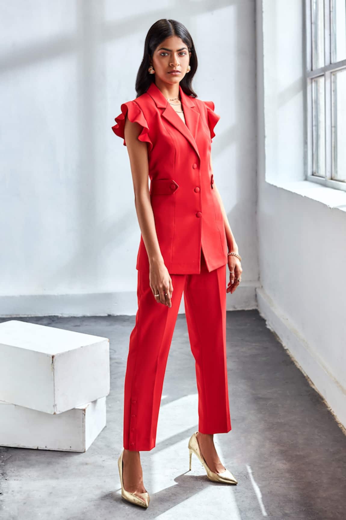 Label Deepika Nagpal Frill Sleeve Blazer & Pant Set