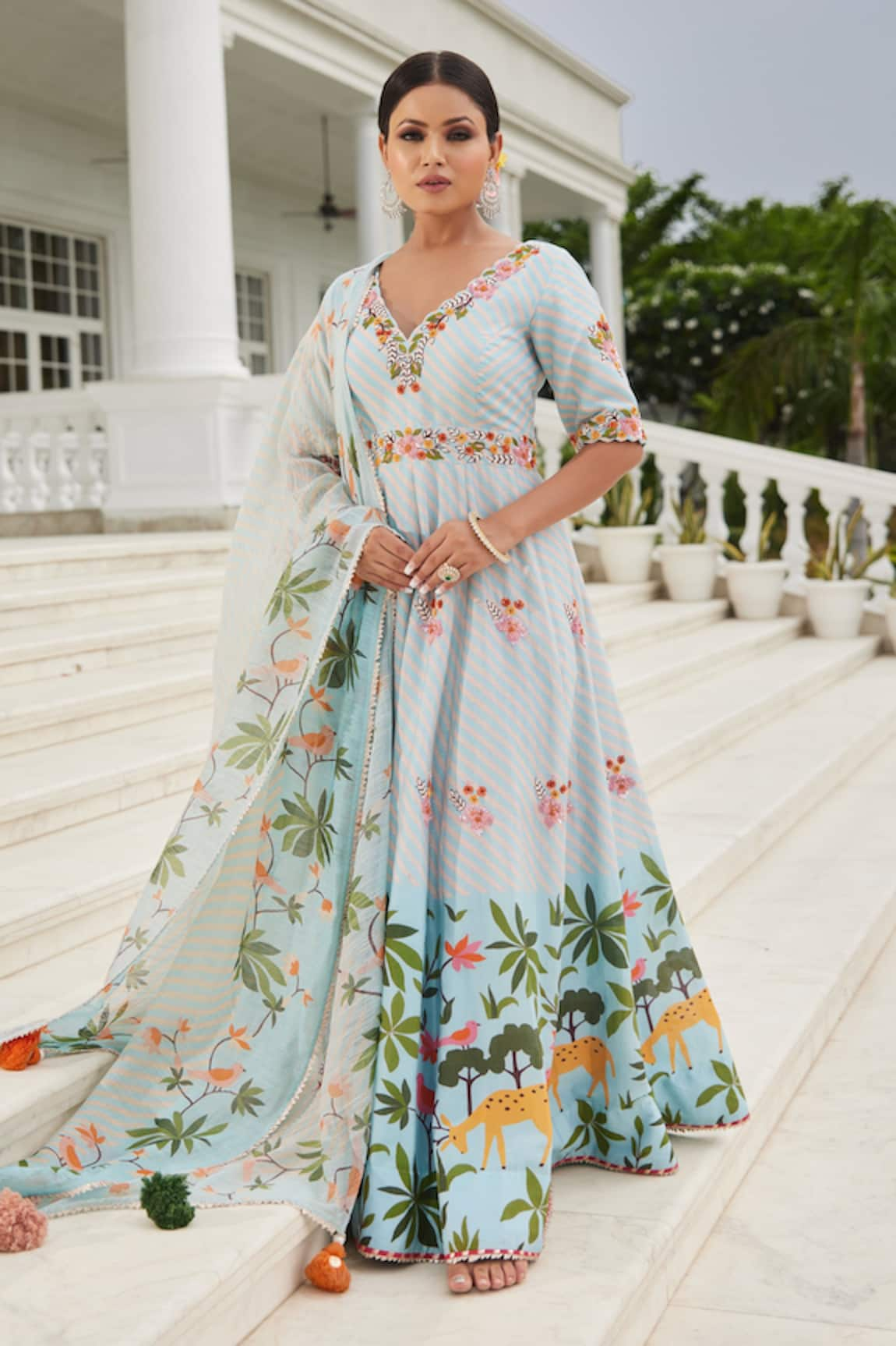 Sonia Bansal Chanderi Printed Anarkali With Dupatta