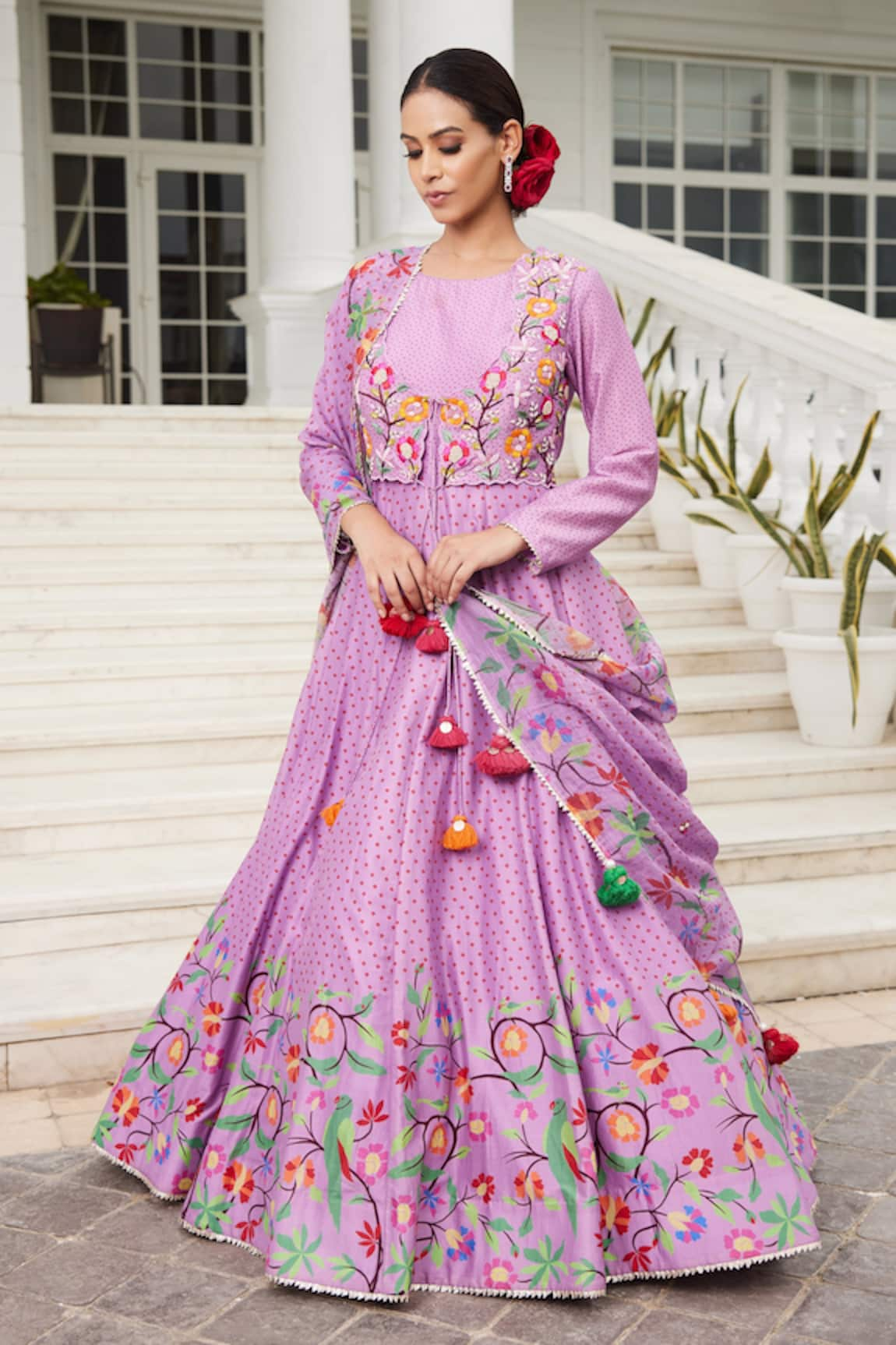 Sonia Bansal Chanderi Printed Anarkali With Dupatta