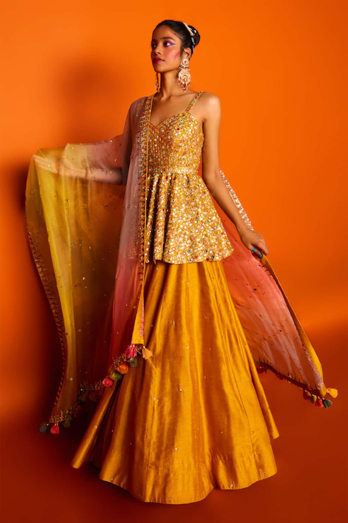 Loka By Veerali Raveshia Sanjani Peplum Tunic & Lehenga Set