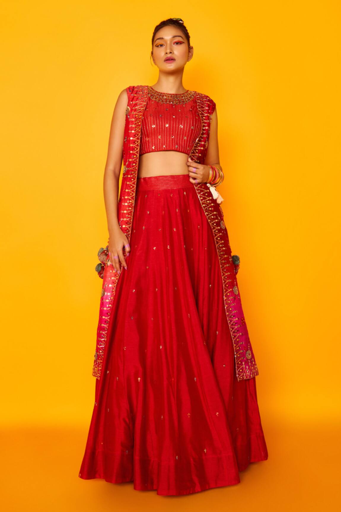 Loka By Veerali Raveshia Sona Jacket & Lehenga Set