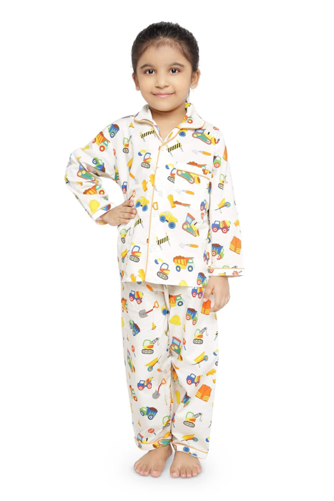 Knitting Doodles Cotton Vehicle Print Night Suit