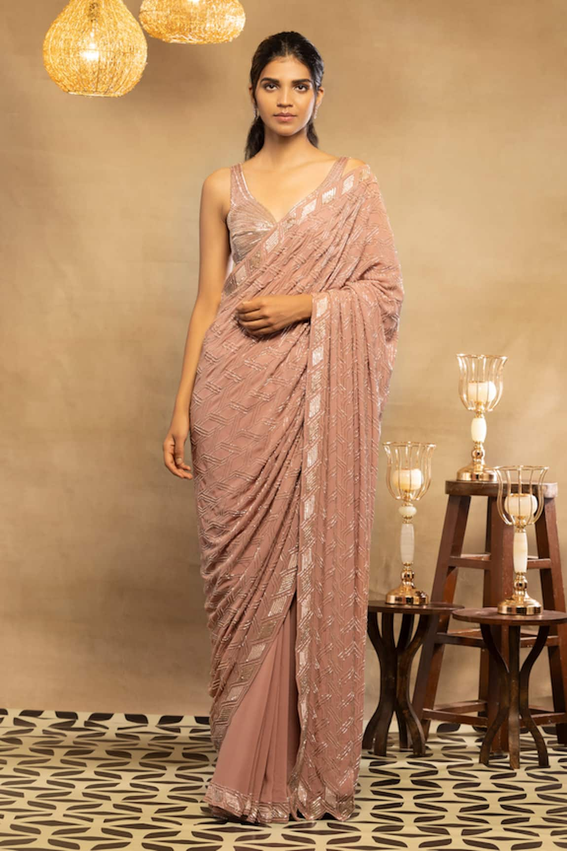 ISHA & SHREYA Zoya Jaal Embroidered Saree With Blouse